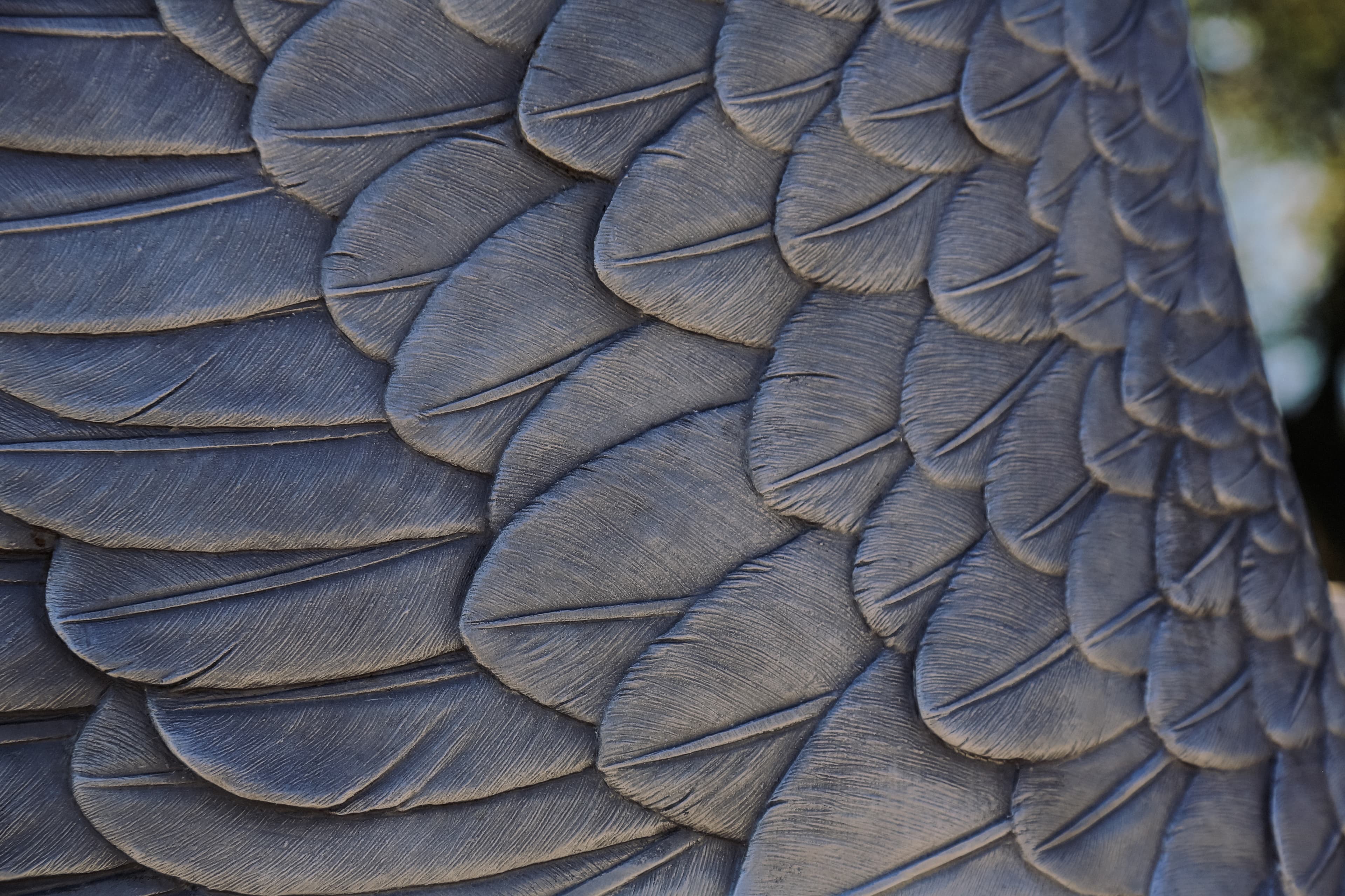 Close up of the metal feathers of the Falcon sculpture